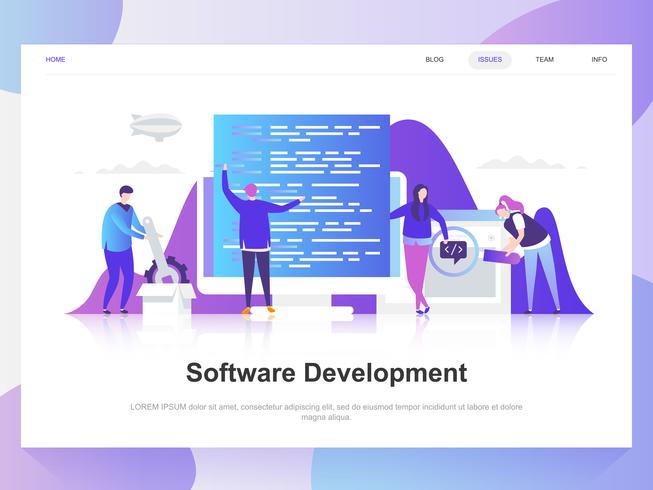 Modello di pagina di destinazione del team di sviluppo software vettore