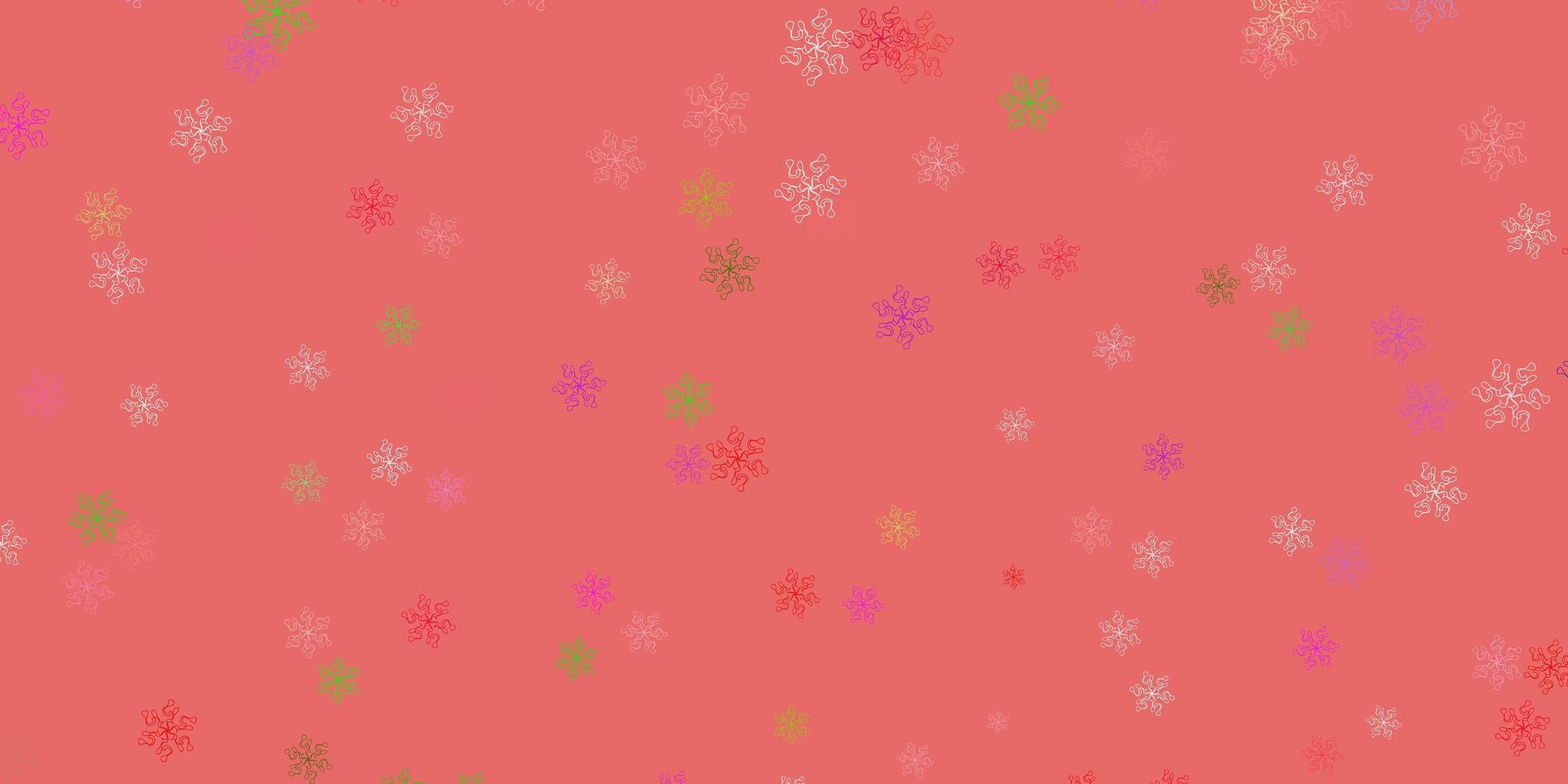 trama di doodle di vettore verde rosa chiaro con fiori