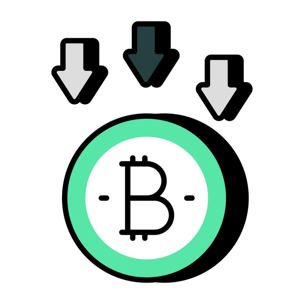 verso il basso frecce con BTC simboleggiante concetto di bitcoin perdita vettore
