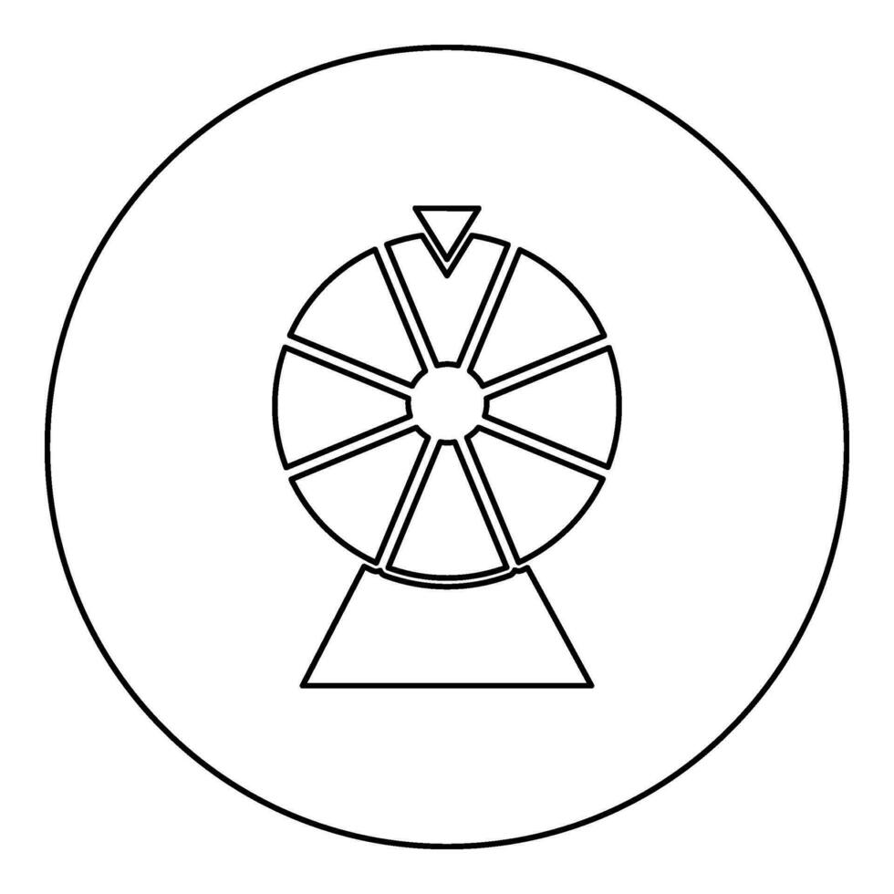 fortuna ruota tamburo fortunato rotazione gioco casinò gioco d'azzardo vincitore roulette icona nel cerchio il giro nero colore vettore illustrazione Immagine schema contorno linea magro stile