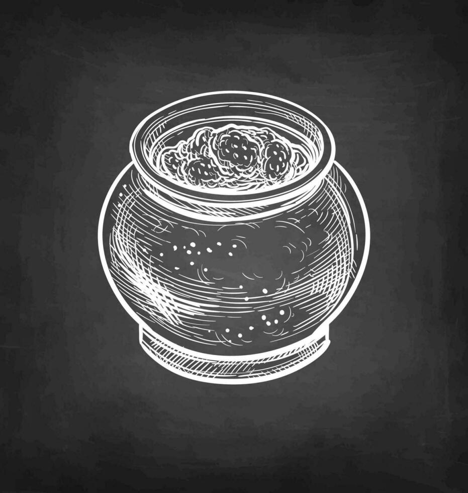 vaso di marmellata. gesso schizzo su lavagna sfondo. mano disegnato vettore illustrazione. Vintage ▾ stile ictus disegno.