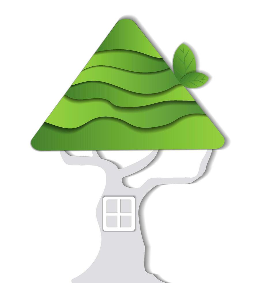 carta tagliare Casa, verde albero le foglie dentro, verde Casa concetto, verde Casa, eco amichevole, raccolta differenziata concetto, pulito Casa vettore