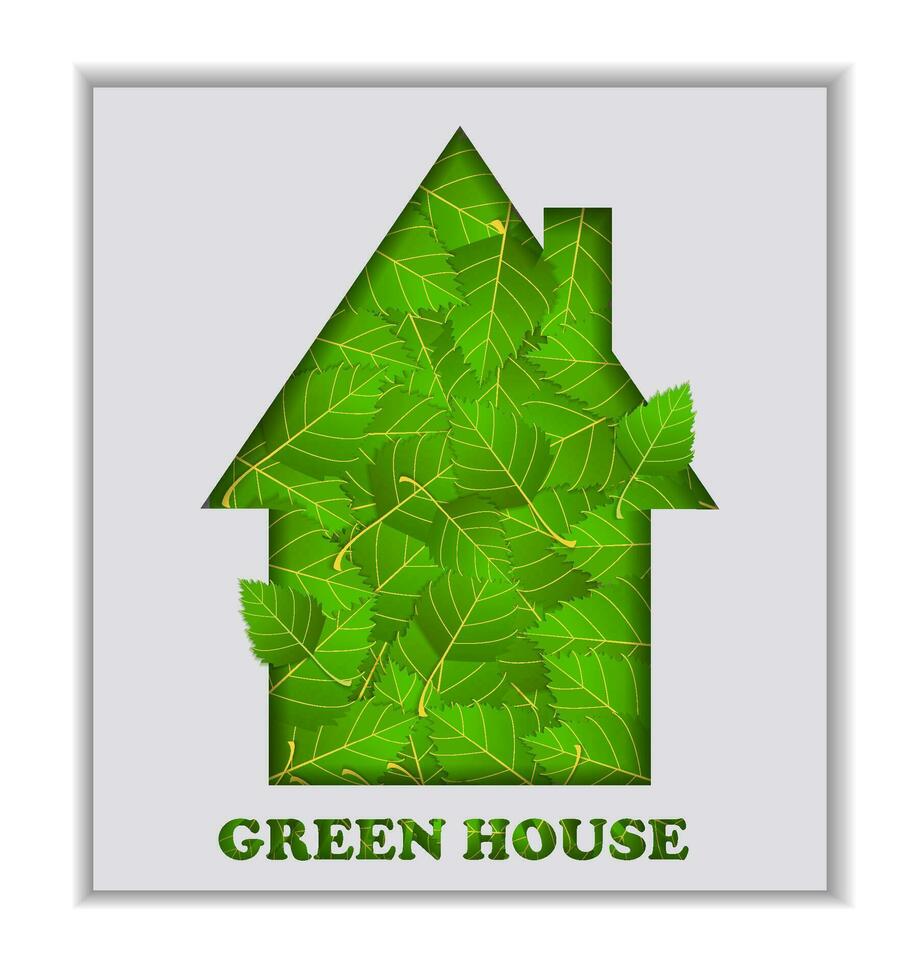 carta tagliare Casa, verde albero le foglie dentro, verde Casa concetto, verde Casa, eco amichevole, raccolta differenziata concetto, pulito Casa vettore