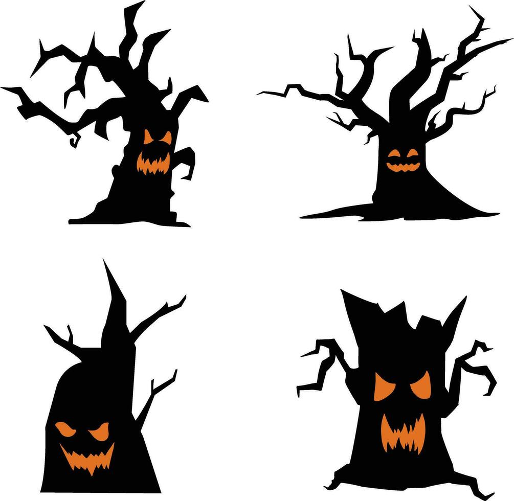 albero Halloween. Halloween albero silhouette su bianca sfondo. vettore illustrazione