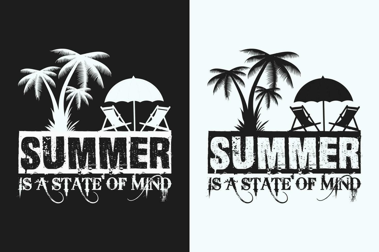 estate è un' stato di mente, estate vibrazioni, estate maglietta, vacanza camicia, famiglia estate camicia, vacanza vestiario, spiaggia camicia, estate spiaggia, all'aperto, palma albero vettore