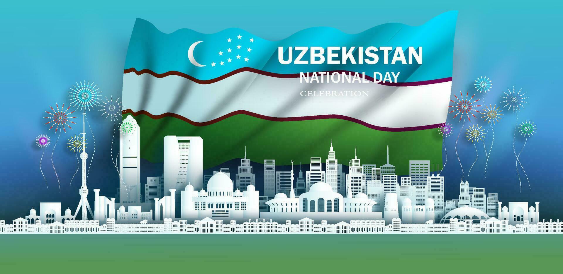 anniversario celebrazione indipendenza Uzbekistan giorno e viaggio punti di riferimento samarcanda città. vettore