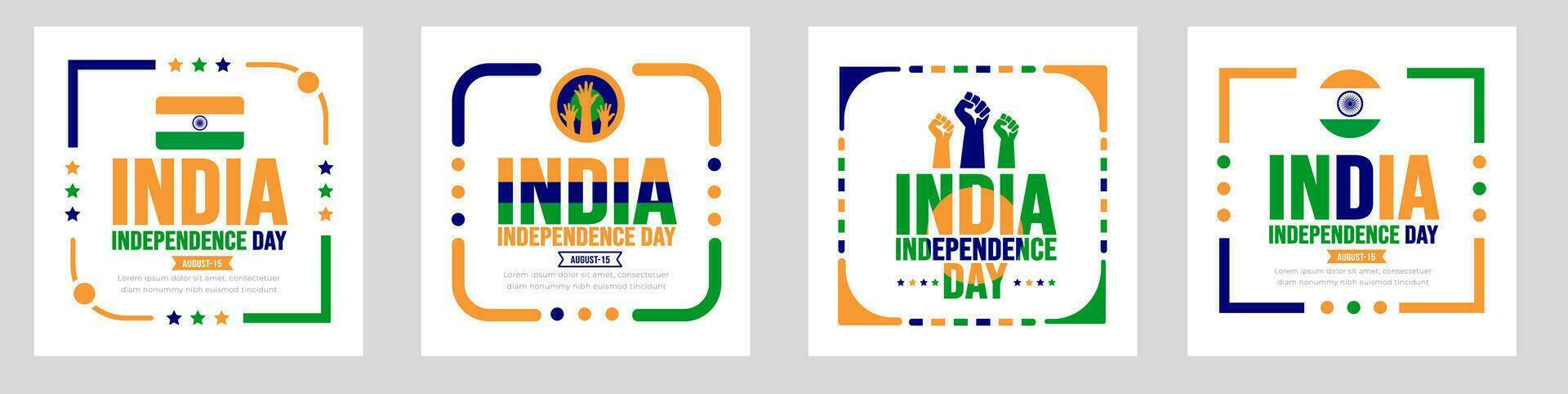15 agosto India indipendenza giorno sociale media inviare bandiera o etichetta design tempalte impostare. vacanza concetto. sfondo, striscione, cartello, carta, e manifesto design modello con testo iscrizione vettore
