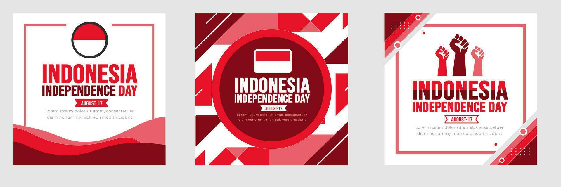 17 agosto Indonesia indipendenza giorno sociale media inviare bandiera o etichetta design modello impostare. sfondo modello. vacanza concetto. sfondo, striscione, cartello, carta, e manifesto design modello con t vettore
