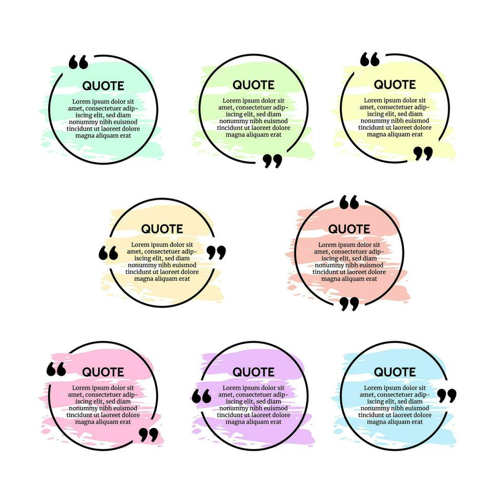 impostato di otto nero il giro citazione scatola montatura con colore sbavature isolato su bianca sfondo. vettore illustrazione