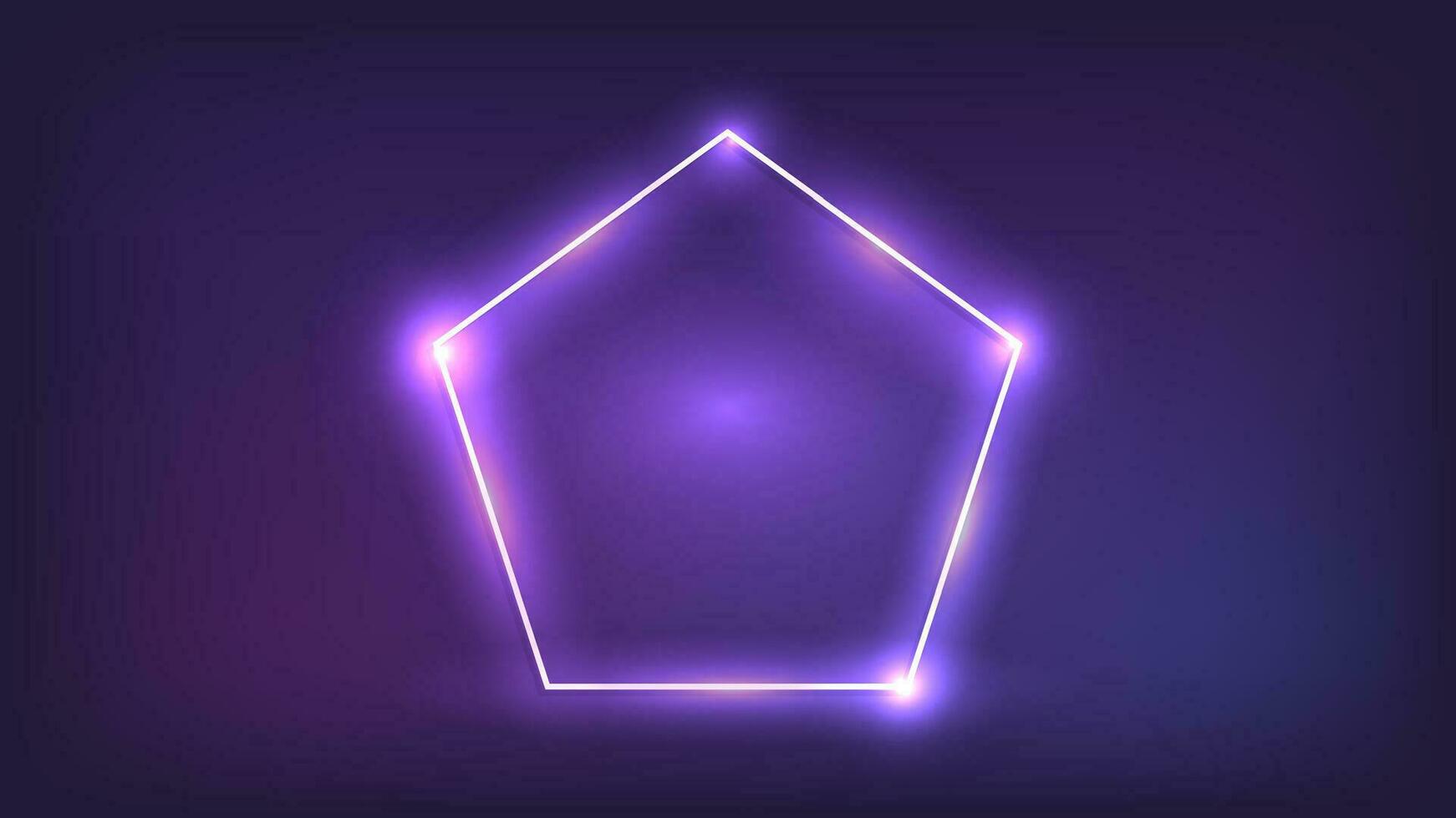neon telaio nel pentagono modulo con splendente effetti su buio sfondo. vuoto raggiante techno sfondo. vettore illustrazione.