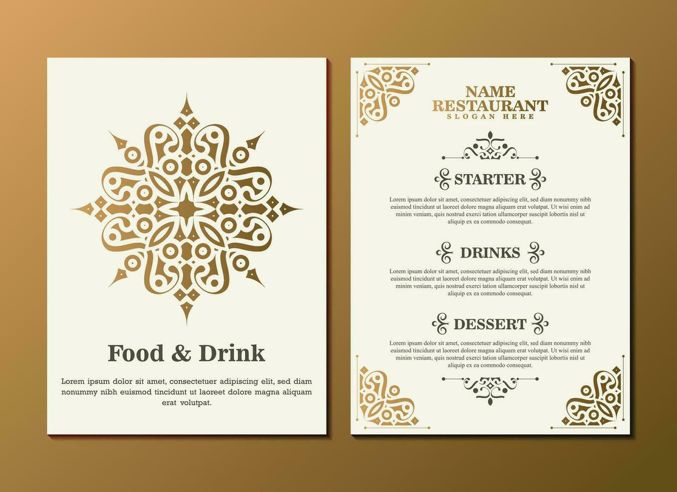 menu ristorante oro con elegante stile ornamentale vettore