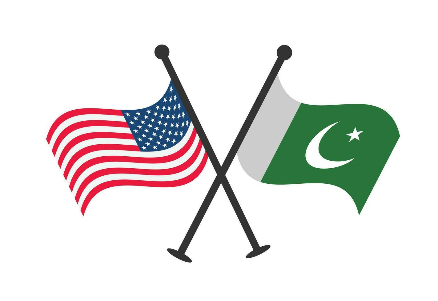 Stati Uniti d'America e Pakistan attraversare bandiera design. illustrazione di attraversato unito stato di americano e Pakistan bandiere. design elemento per manifesto, carta, striscione, sfondo, cartello. vettore