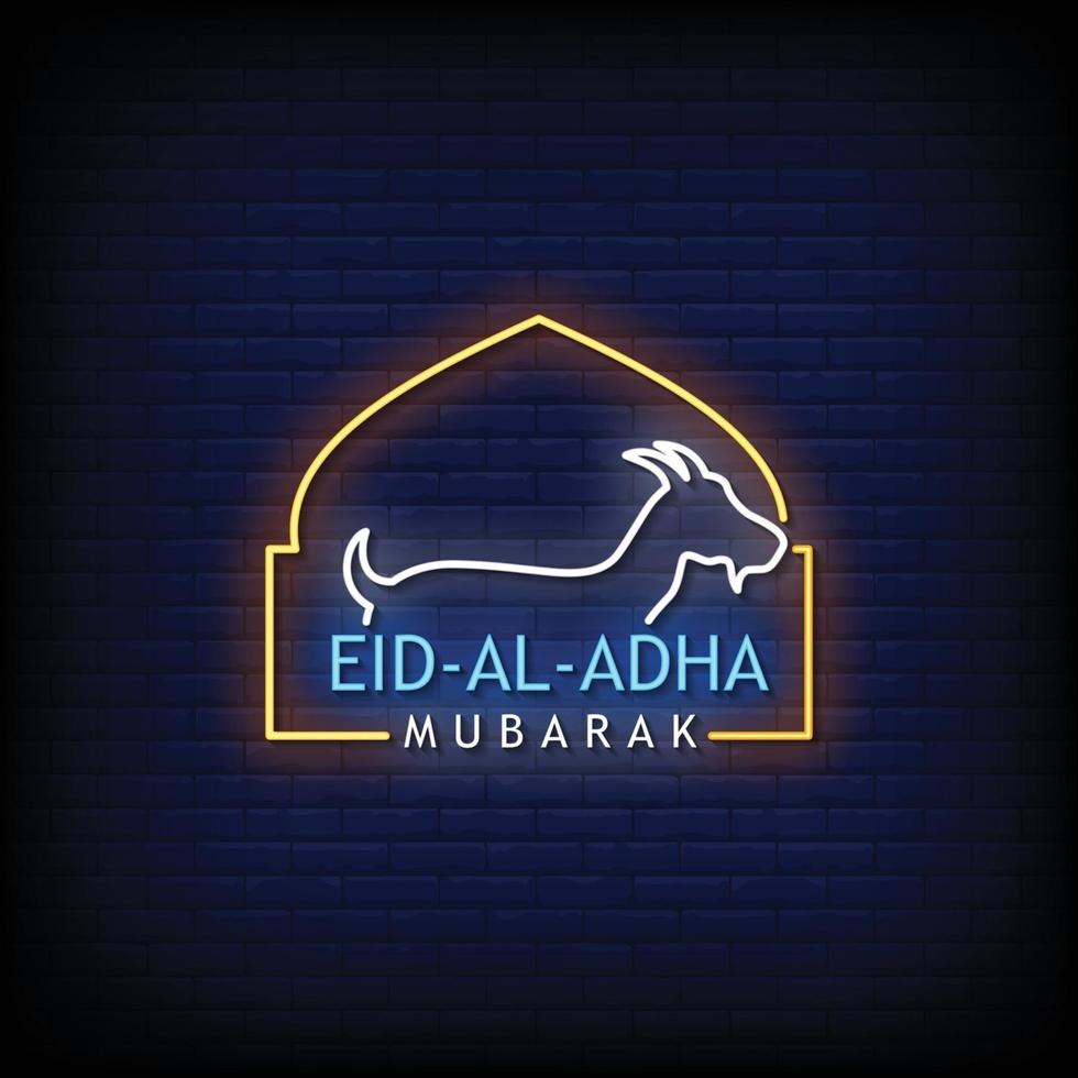 vettore di testo in stile insegne al neon eid al adha mubarak