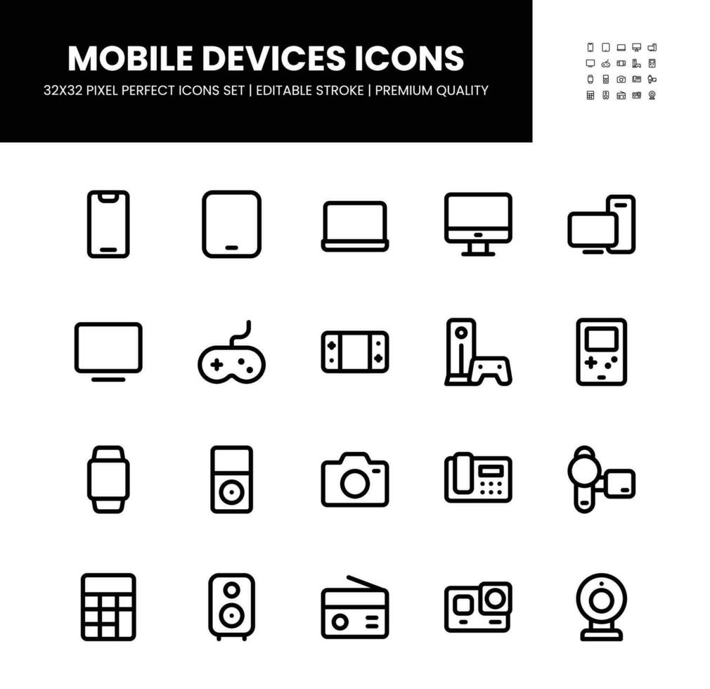 mobile dispositivi icone impostato nel 32 X 32 pixel Perfetto con modificabile ictus vettore