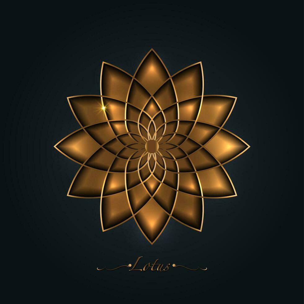 d'oro loto fiore, sacro geometria mandala, stilizzato circolare ornamento, oro linea arte floreale logo. fiore fiorire simboli di yoga, terme, bellezza salone, cosmetici, relax, marca stile. vettore isolato