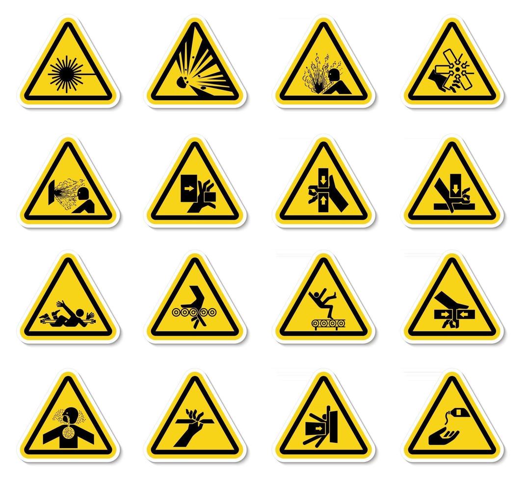 avvertimento pericolo simboli etichette segno isolato su sfondo bianco, illustrazione vettoriale