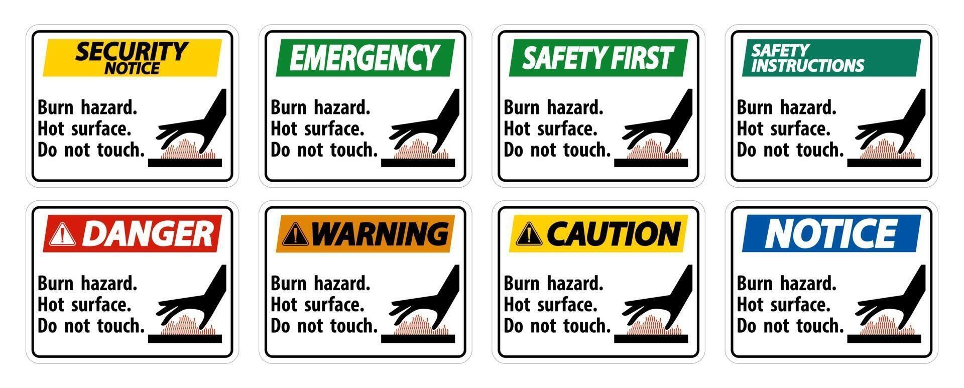 brucia il pericolo, superficie calda, non toccare il segno simbolo isolare su sfondo bianco, illustrazione vettoriale