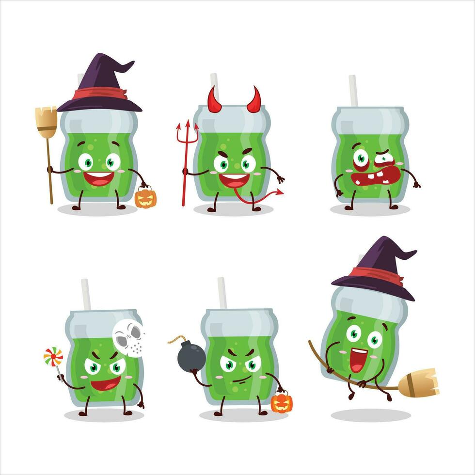 Halloween espressione emoticon con cartone animato personaggio di avocado succo vettore
