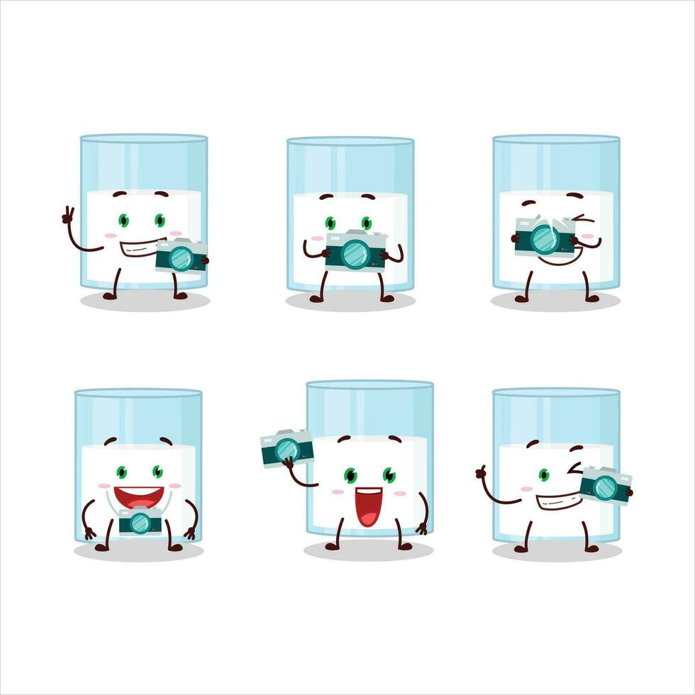 fotografo professione emoticon con bicchiere di latte cartone animato personaggio vettore