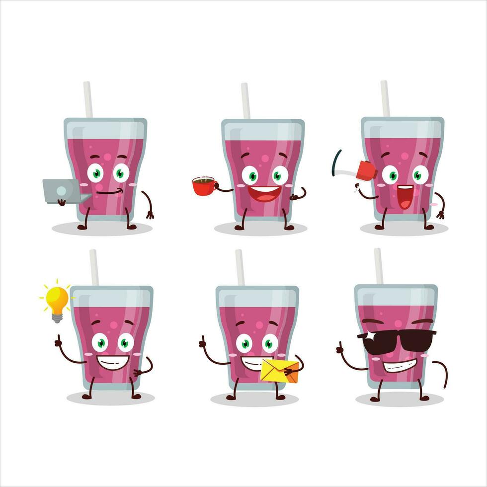 viola succo cartone animato personaggio con vario tipi di attività commerciale emoticon vettore
