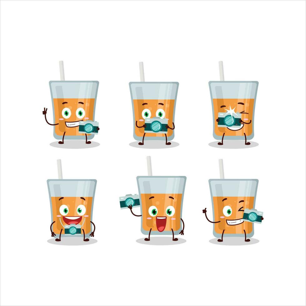 fotografo professione emoticon con papaia succo cartone animato personaggio vettore