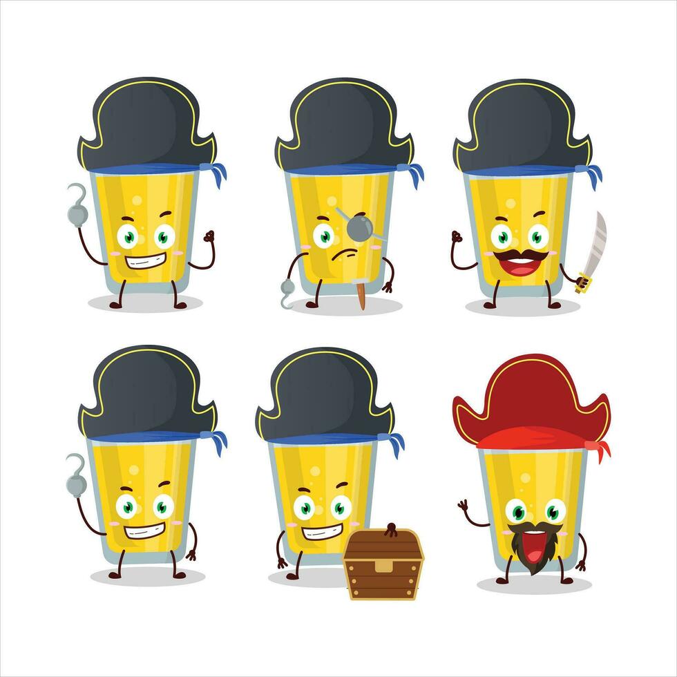 cartone animato personaggio di Banana succo con vario pirati emoticon vettore