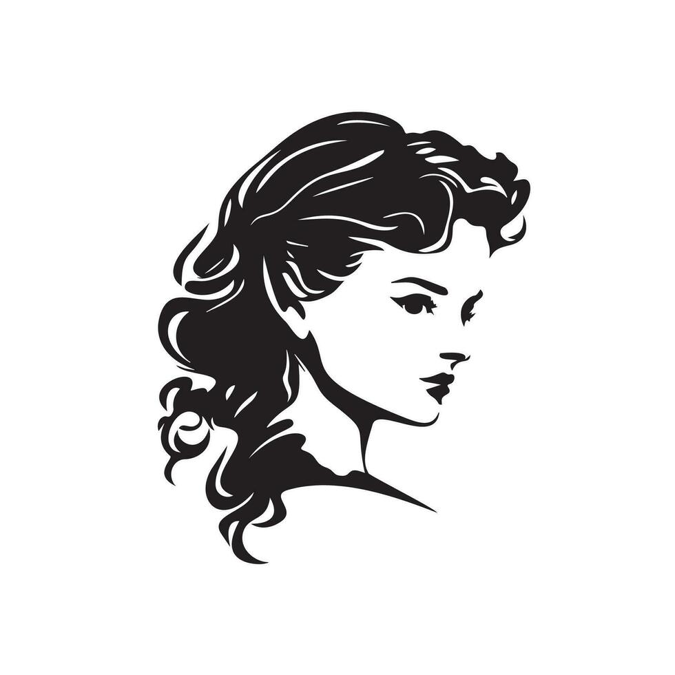 ritratto di bellissimo ragazza con un' acconciatura, un' donna nel profilo, isolato schema silhouette - vettore illustrazioni impostato