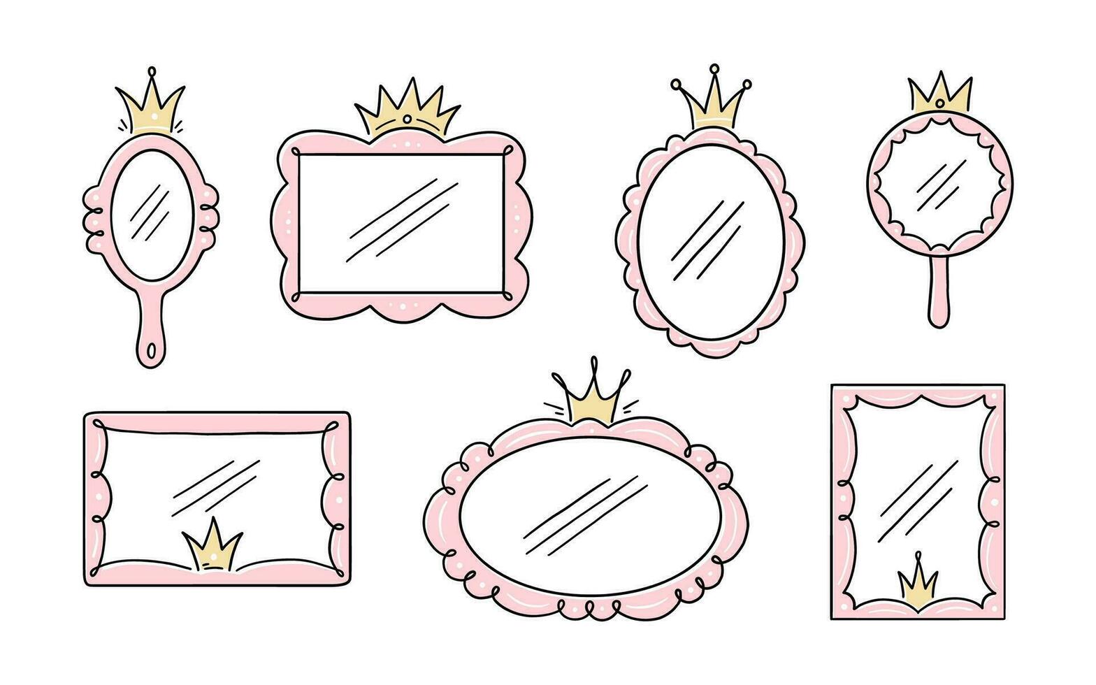 Principessa corona specchio telaio. mano disegnato vettore