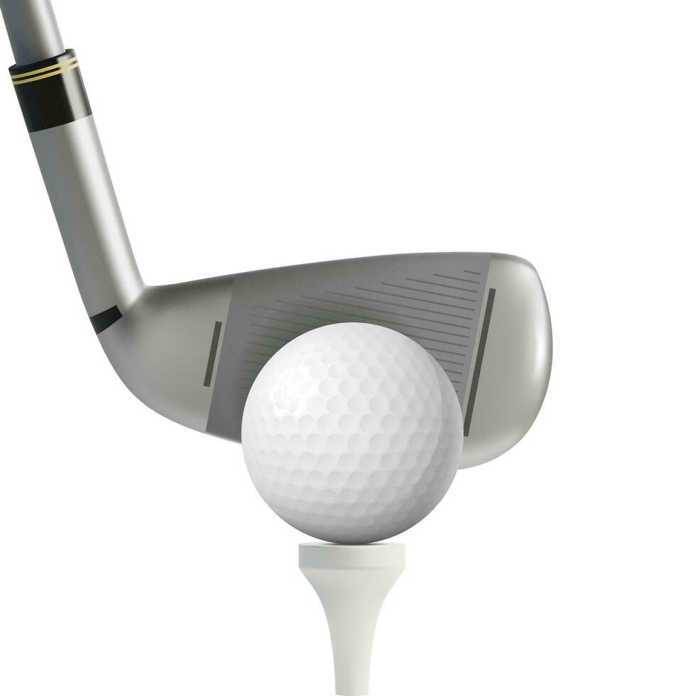 3d bastone golf e palla su bianca tee golf sport concetto cartone animato stile. vettore