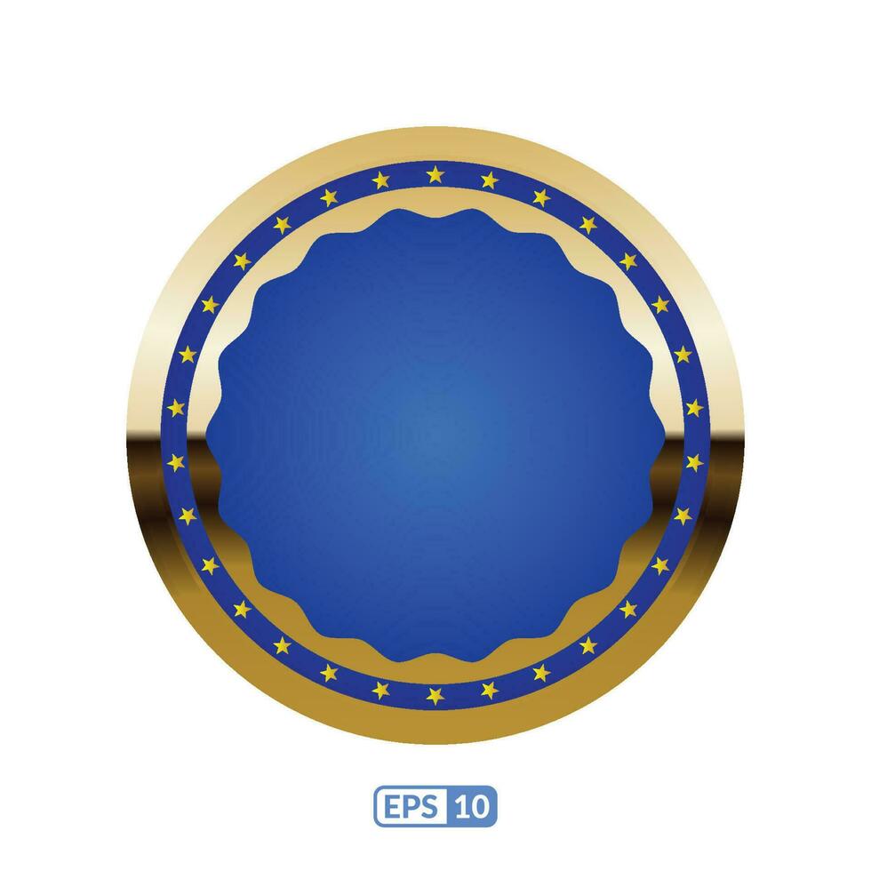 oro telaio cerchio sagomato blu distintivo. vettore