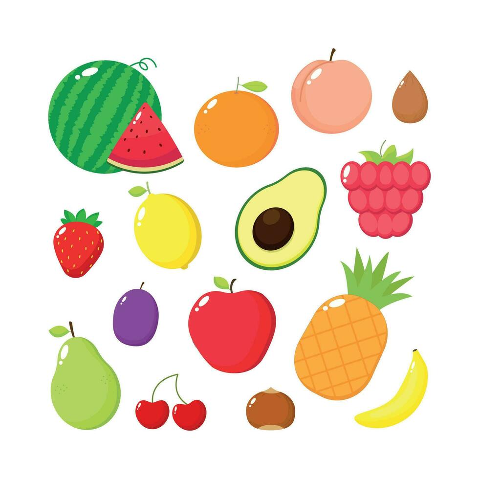 diverso carino frutta impostato carattere. biologico tropicale frutta per insalata vegetariano. vettore