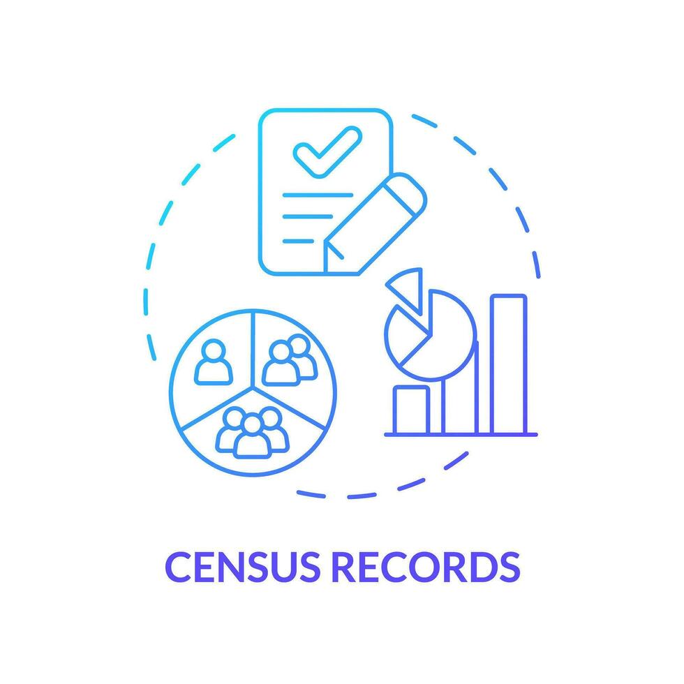 censimento record blu pendenza concetto icona. demografia. popolazione dati. famiglia ricerca disco astratto idea magro linea illustrazione. isolato schema disegno vettore