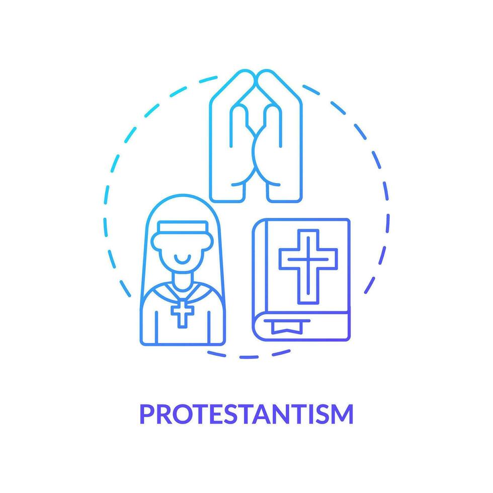 protestantesimo blu pendenza concetto icona. riforma urto su religione. cristiano Chiesa genere astratto idea magro linea illustrazione. isolato schema disegno vettore