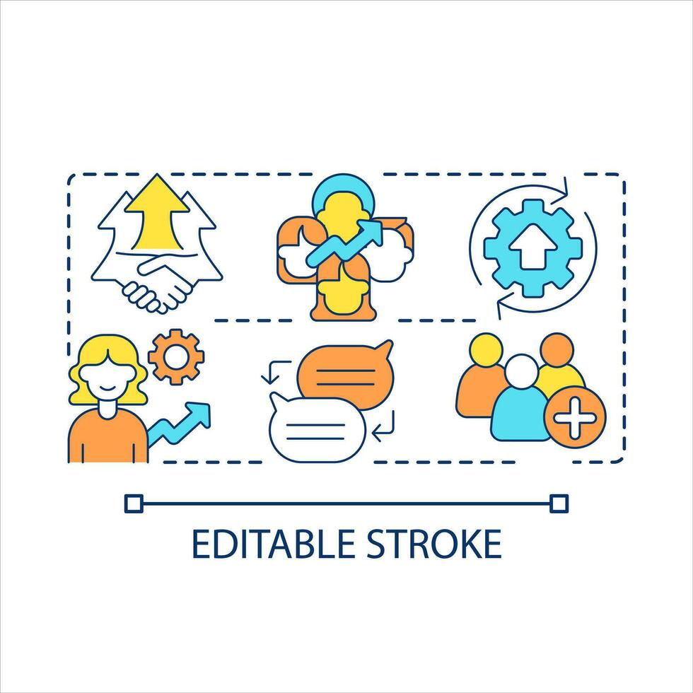 miglioramento di inclusione nel posto di lavoro concetto icona. coinvolgere candidati per vacanza. dei astratto idea magro linea illustrazione. isolato schema disegno. modificabile accarezzato vettore