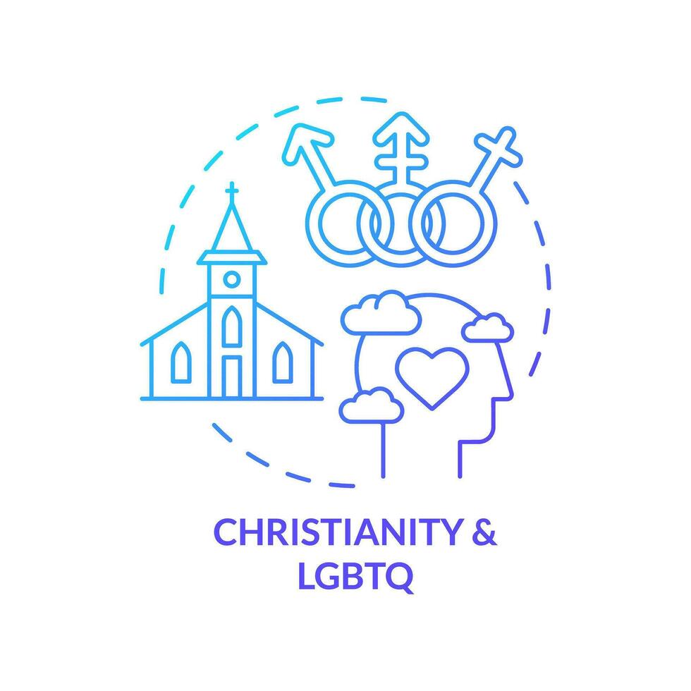 cristianesimo e LGBTQ blu pendenza concetto icona. accettazione di tutti. progresso nel religione astratto idea magro linea illustrazione. isolato schema disegno vettore