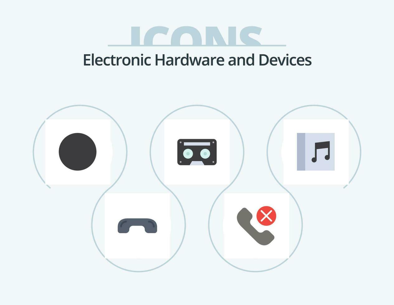 dispositivi piatto icona imballare 5 icona design. nastro. musicassetta. Telefono. Audio. Wi-Fi vettore