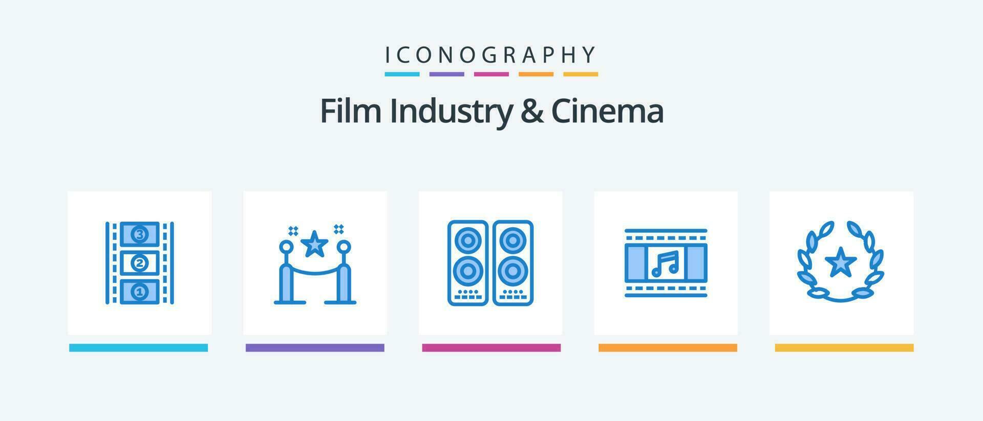 cena blu 5 icona imballare Compreso fissare. cinema. intrattenimento. pellicola. film. creativo icone design vettore