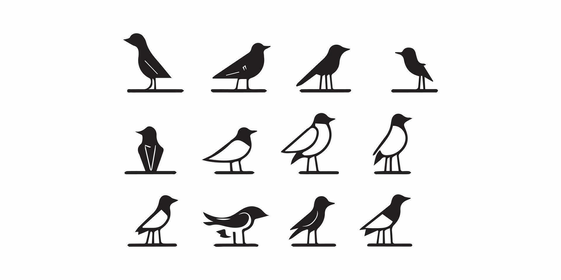tropicale selvaggio uccello nero sagome icone impostato isolato vettore illustrazione