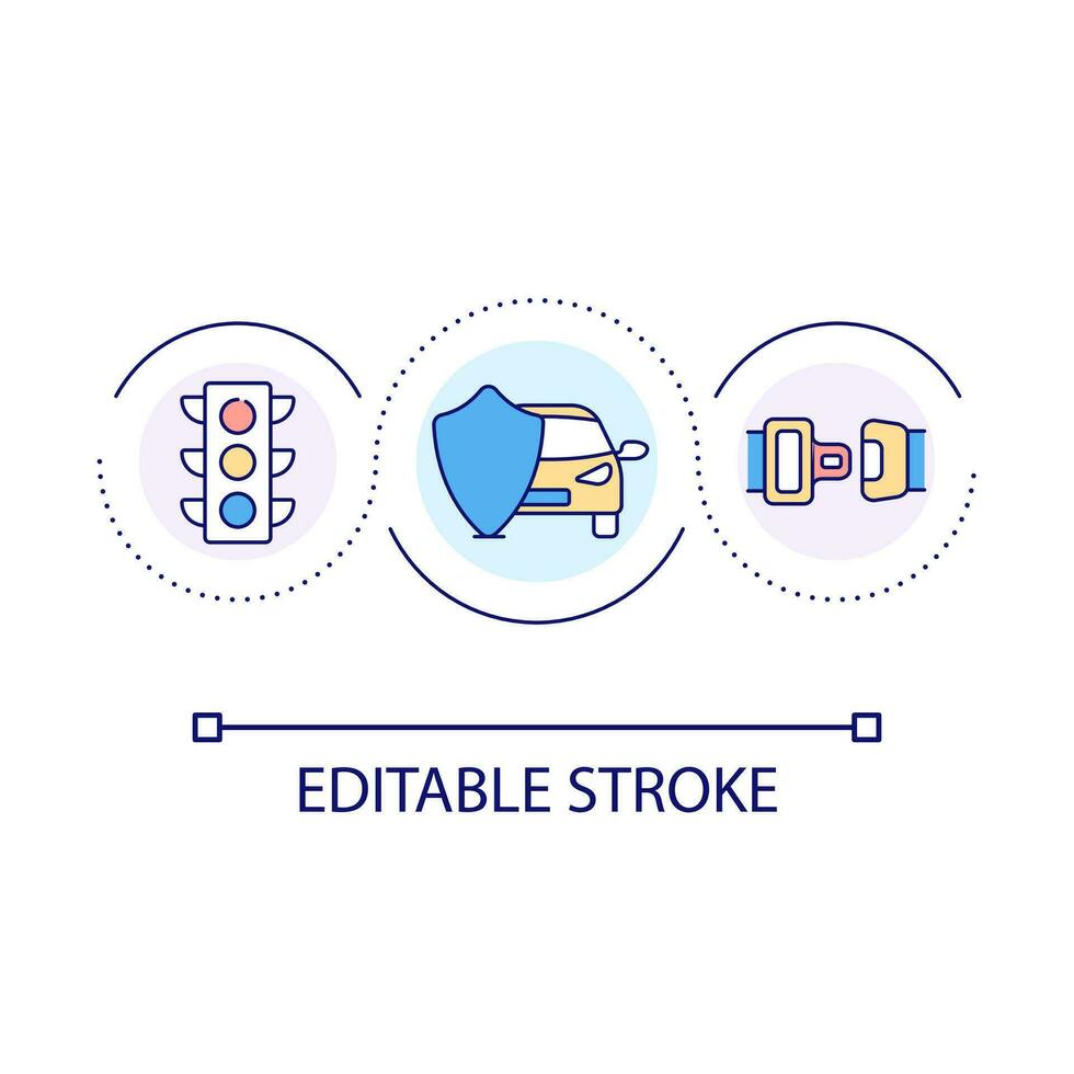 guida sicurezza suggerimenti ciclo continuo concetto icona. auto sicurezza. traffico regole. personale protezione astratto idea magro linea illustrazione. isolato schema disegno. modificabile accarezzato vettore