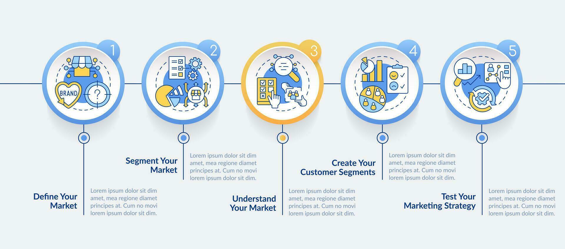 ottenere iniziato con segmentazione cerchio Infografica modello. dati visualizzazione con 5 passi. modificabile sequenza temporale Informazioni grafico. flusso di lavoro disposizione con linea icone vettore