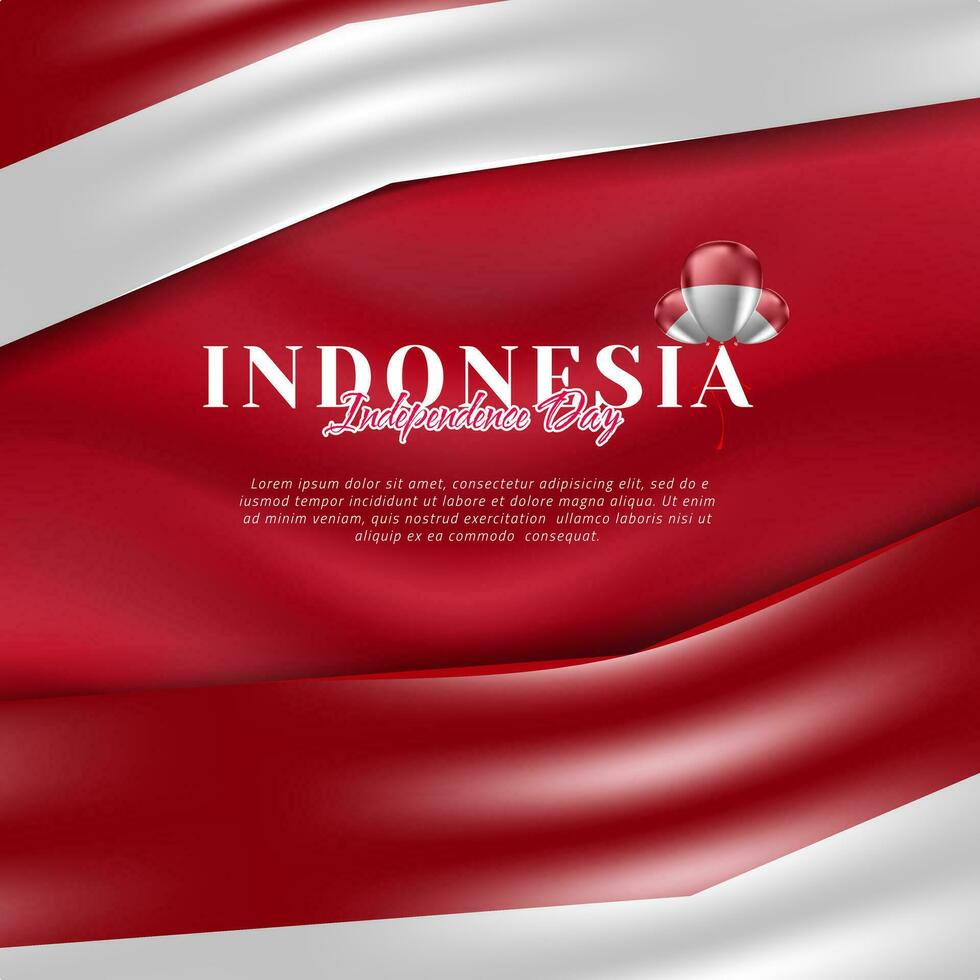 realistico indonesiano ondulato bandiera saluto carta per indipendenza giorno sfondo vettore