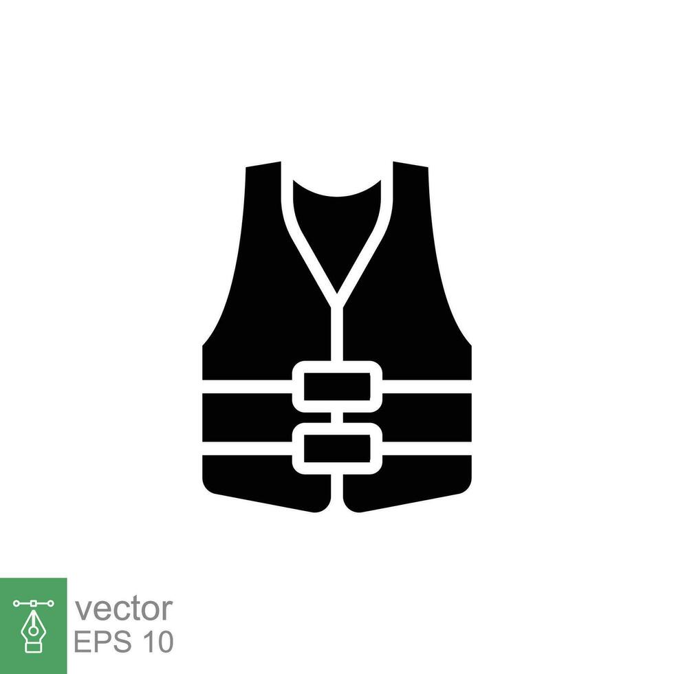 vita veste icona. semplice solido stile. sicurezza giacca, acqua mezzi di trasporto sicurezza guardia attrezzatura contatto. nero silhouette, glifo simbolo. vettore illustrazione isolato su bianca sfondo. eps 10.