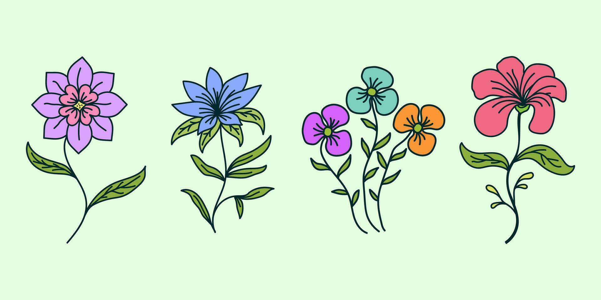 impostato di colore pieno bellissimo fiori vettore illustrazione design