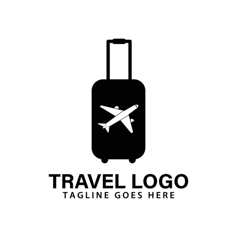 logo di viaggio, vacanze, turismo, design del logo aziendale di viaggi d'affari. vettore di borsa con aeroplano