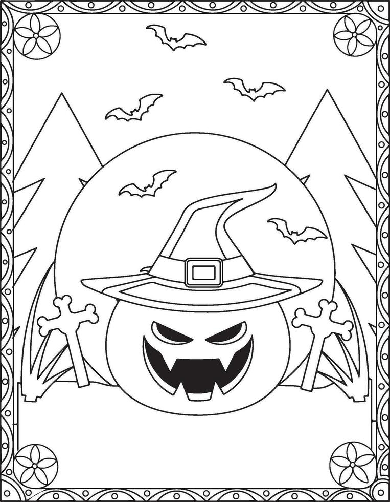 Halloween colorazione pagine, Halloween colorazione pagine per bambini, Halloween illustrazione, Halloween vettore, nero e bianca vettore