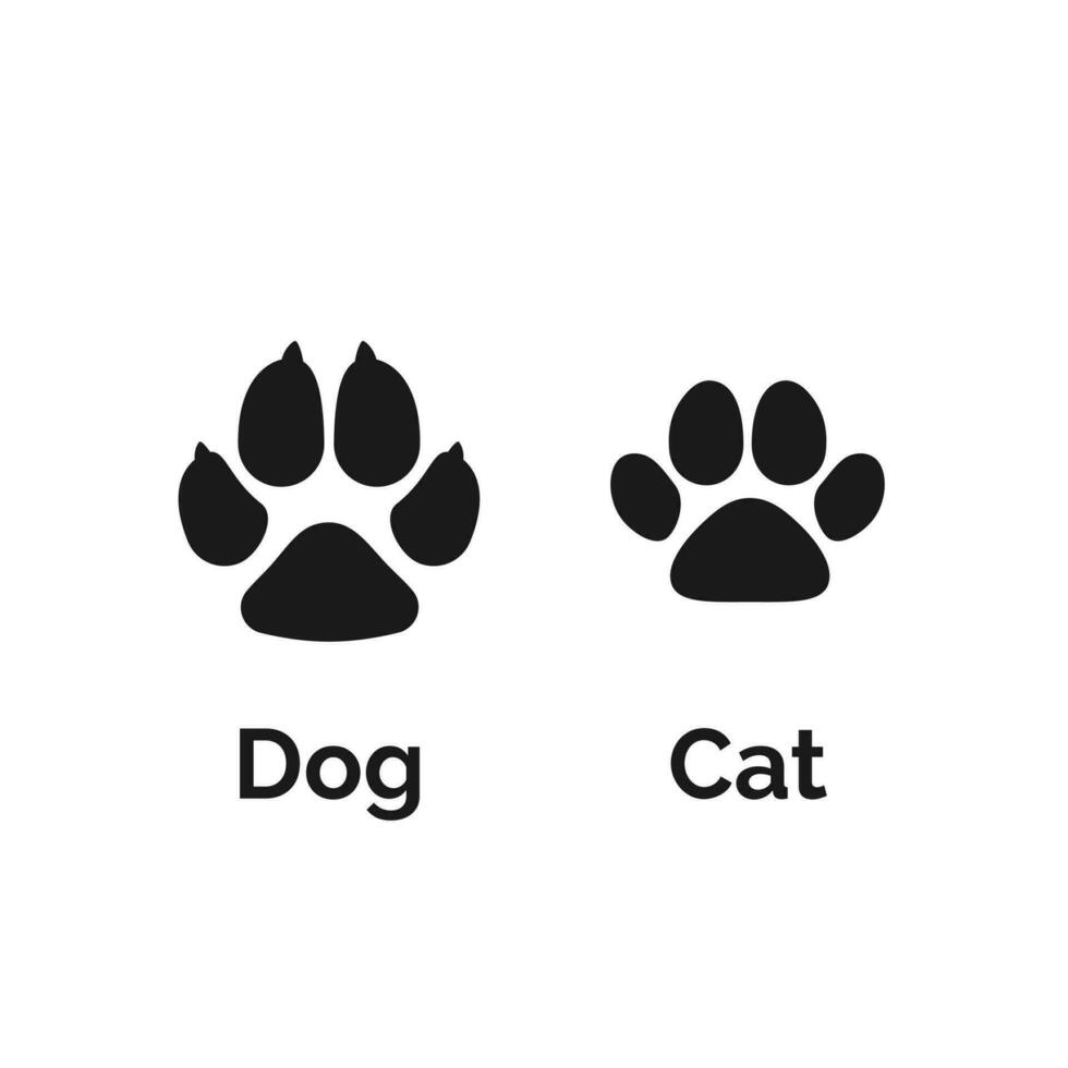 gatto e cane nero zampa Stampa. animali domestici zampa silhouette. vettore illustrazione