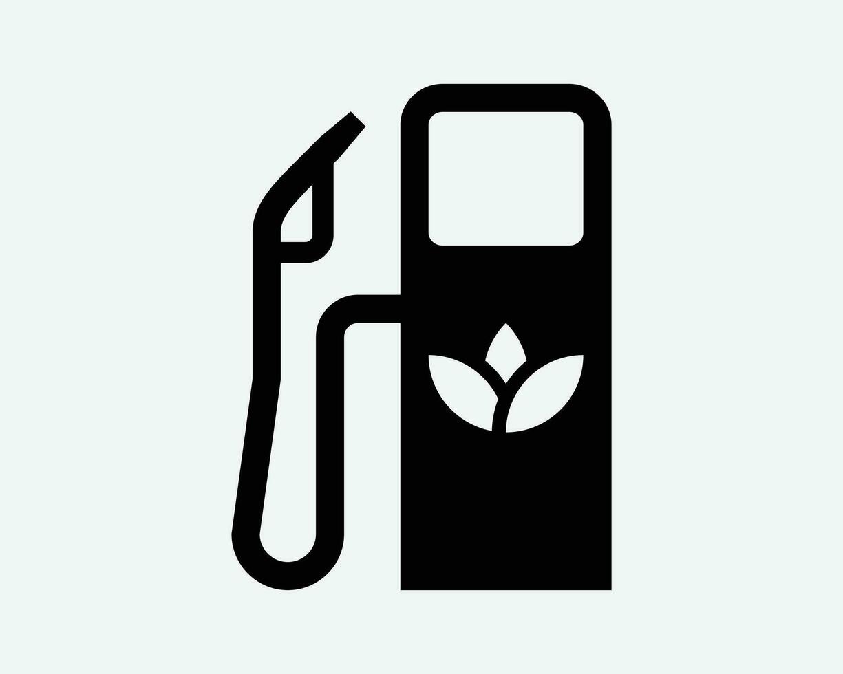 biocarburante icona. bio carburante gas benzina eco foglia ambientale amichevole verde rinnovabile cartello simbolo nero opera d'arte grafico illustrazione clipart eps vettore