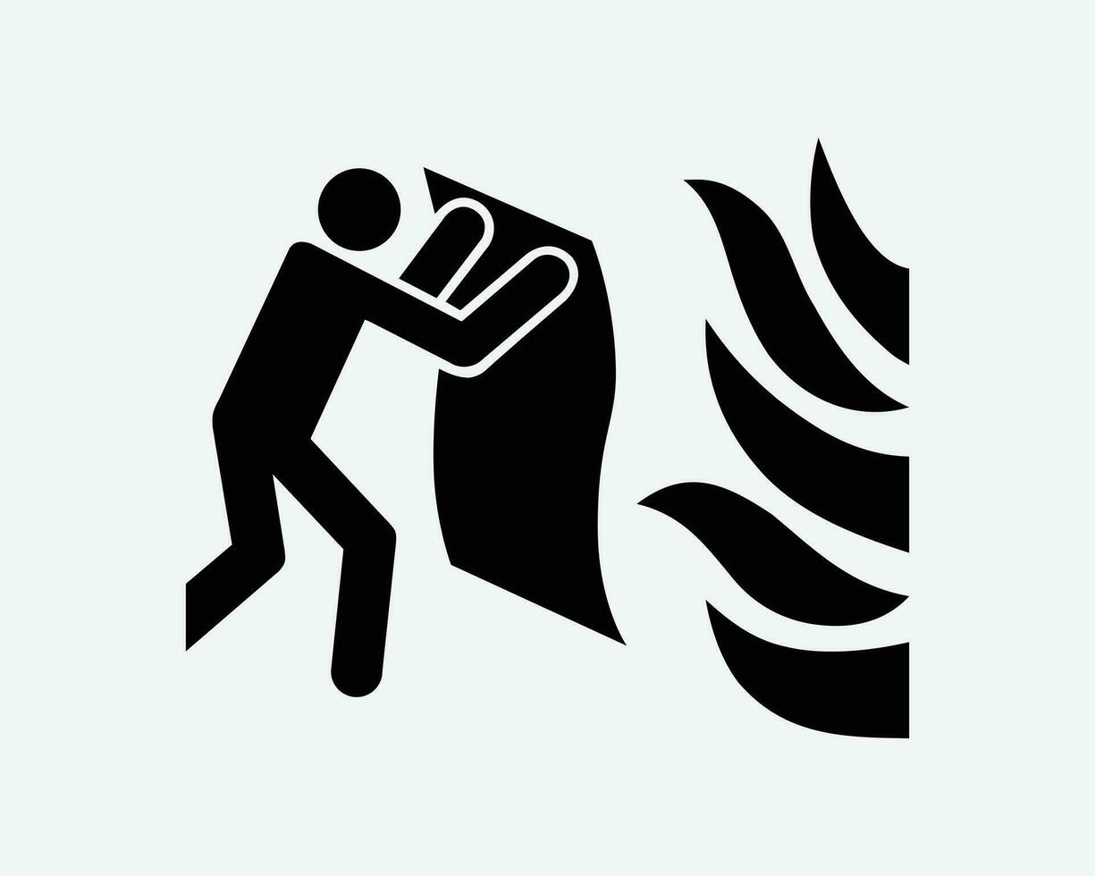 fuoco coperta estintore persona mettendo su fiamme nero bianca silhouette cartello simbolo icona clipart grafico opera d'arte pittogramma illustrazione vettore