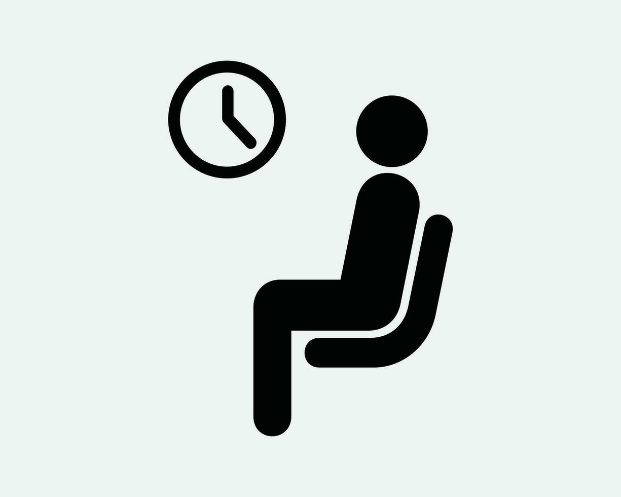 in attesa camera icona. uomo sedersi su sedia sala aspettare la zona aeroporto ospedale ufficio pazienza cartello simbolo opera d'arte grafico illustrazione clipart vettore cricut