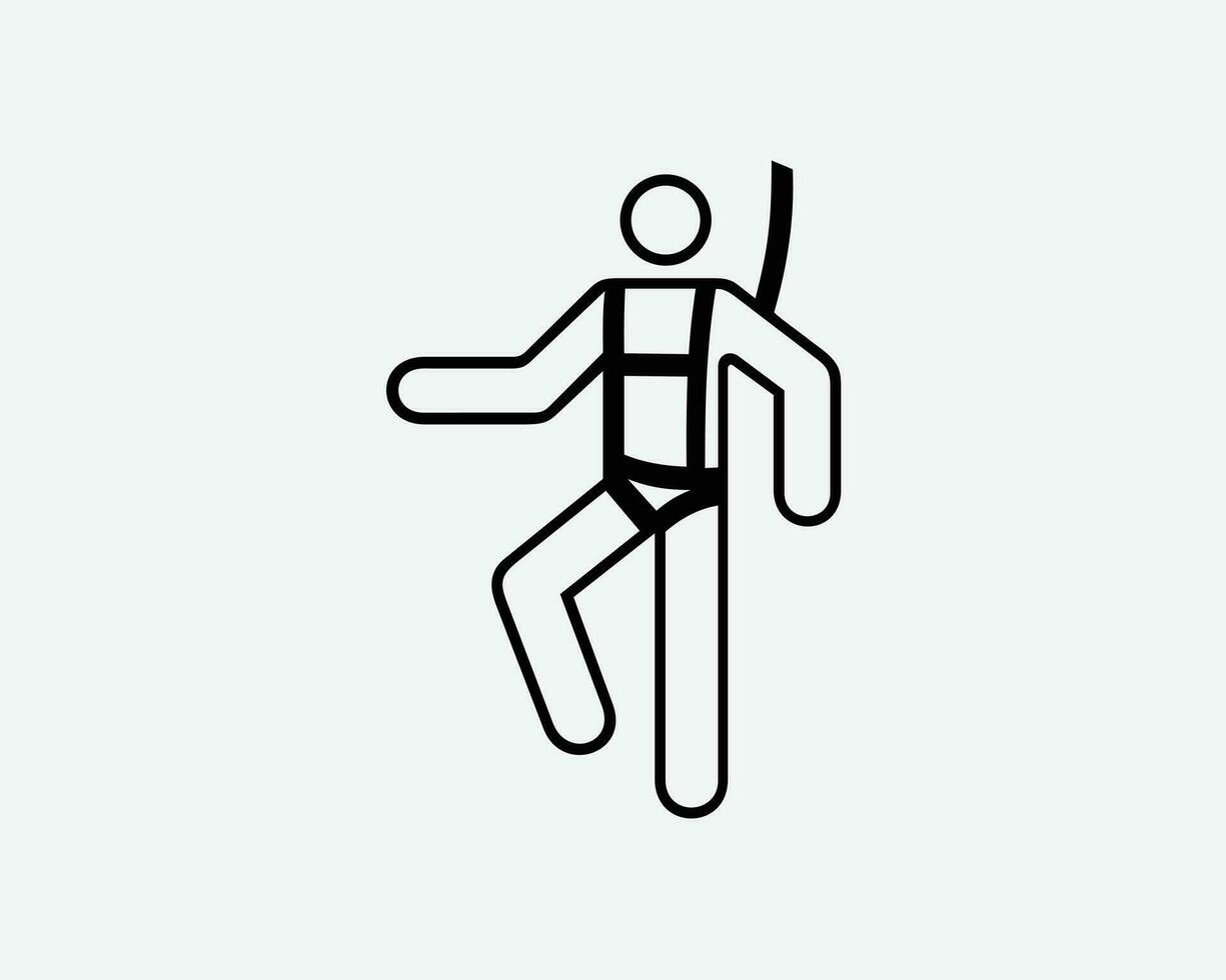 uomo indossare sicurezza imbracatura icona lavoratore scalatore sospeso nero bianca silhouette simbolo icona cartello grafico clipart opera d'arte illustrazione pittogramma vettore